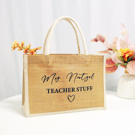 Personalised Teacher Stuff Bag,Custom Teacher Bag,Teacher Tote Bag,Teacher Gift,TA Gift,Thank You Teacher Present,Jute Lunch Bag