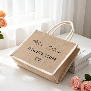 Borsa personalizzata per insegnanti, borsa personalizzata per insegnanti, borsa tote per insegnanti, regalo per insegnanti, regalo per insegnanti, regalo per insegnanti, regalo di ringraziamento per insegnanti, borsa per il pranzo in iuta immagine 5
