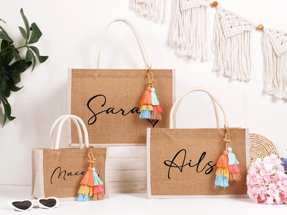 Personalized Bridesmaid Gift Bag with Tassel Charm — Custom Proposal,  Bachelorette Bridal Shower Tote