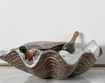 Secchiello per ghiaccio per champagne Wine Cooler a forma di vongola cromata BIG Lunghezza pesante 26"