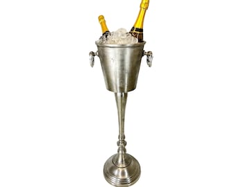 Floor Standing Silver Champagne Bucket Distressed Look Wine Cooler Ice Gift