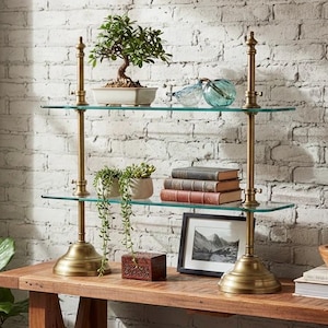 Vintage Brass Glass Shelves Display - Etsy