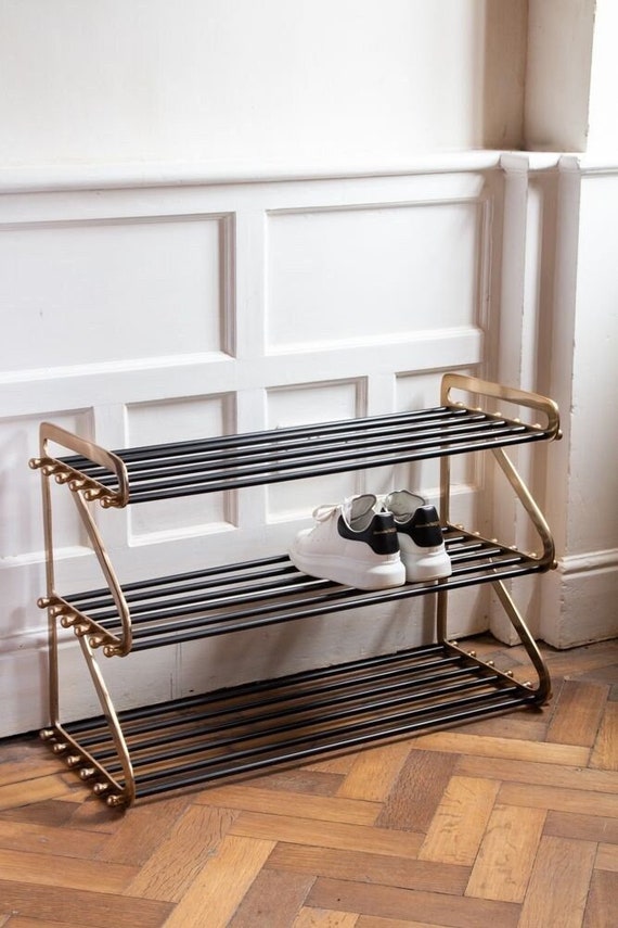 Three-tier Black & Brass Shoe Rack Dazzling Design for Hallway, Porch Boot  Room 