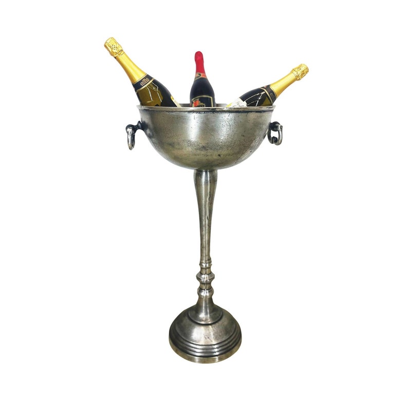 Aluminum Floor Standing Ice Bucket in Nickel | Beverage Chiller, Home Bar Decor