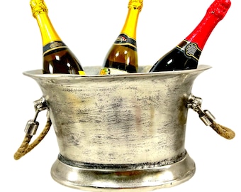 Rustic Cast Aluminium Ice Bucket | Rope Handles, Wine Cooler