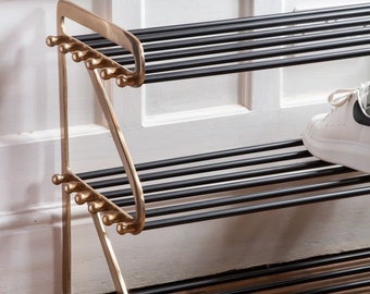 Three-tier Black & Brass Shoe Rack Dazzling Design for Hallway, Porch Boot  Room 