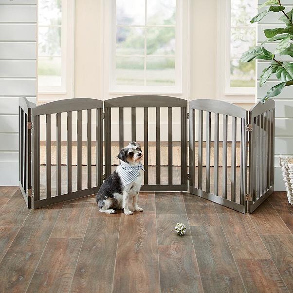 La mejor puerta para mascotas plegable, madera dura, valla para perros de  interior para el hogar, gris