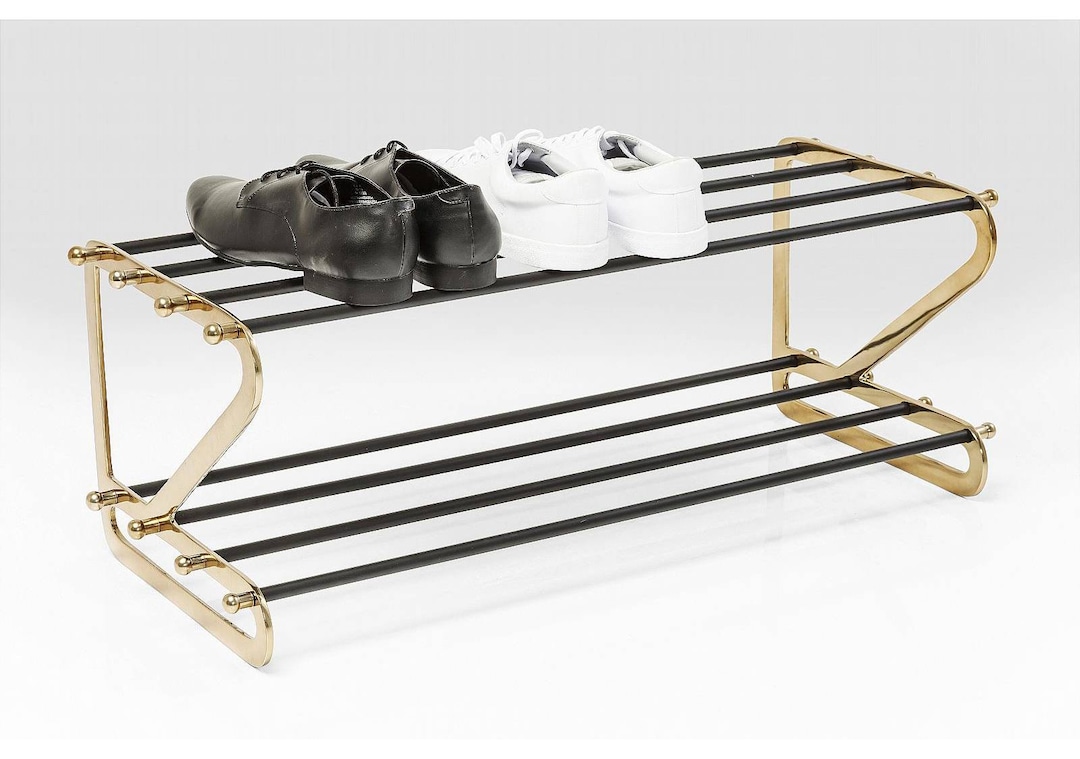 Two-tier Black & Brass Shoe Rack Dazzling Design for Hallway, Porch ...