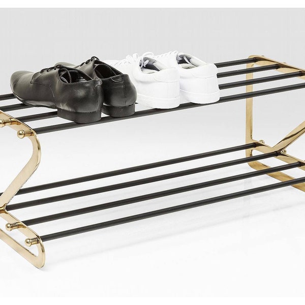 Two-Tier Black & Brass Shoe Rack dazzling design for hallway, porch boot room