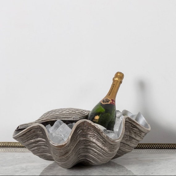 Handmade Nickel Clam Wine Cooler | Unique Bar Accessory