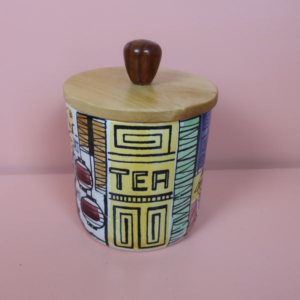 Jar, Tea, Wooden lid, fifties, Swedish design, Anita Nylund, Vår Lilla Stad, Jie Gantofta