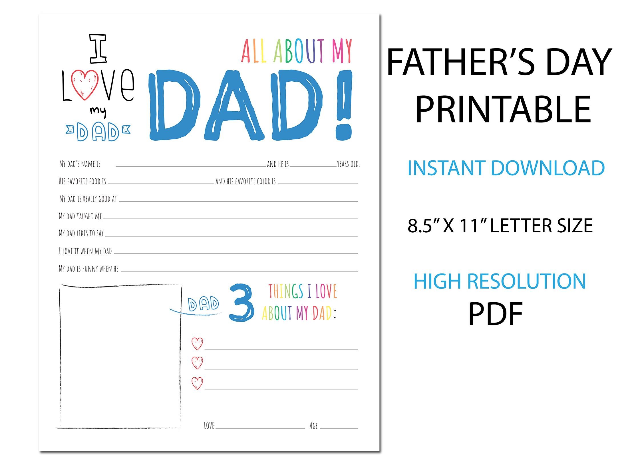 Father's Day Interview Printable: All About My Dad Questionnaire ...