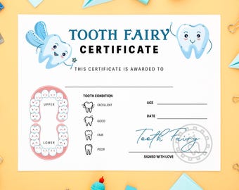 Certificato stampabile della Fatina dei denti: ricordo del primo dentino perso (PDF e JPEG)