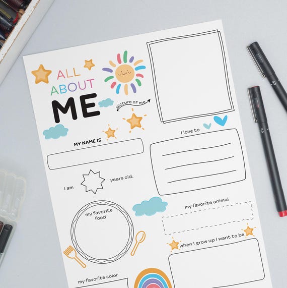 All About Me Worksheet: Back to School Printable Activity (PDF & JPEG Files)