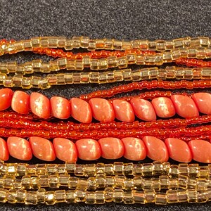 Vintage Orange Glass 15-strand Orange and Gold Seed Bead Japan signed Necklace image 8