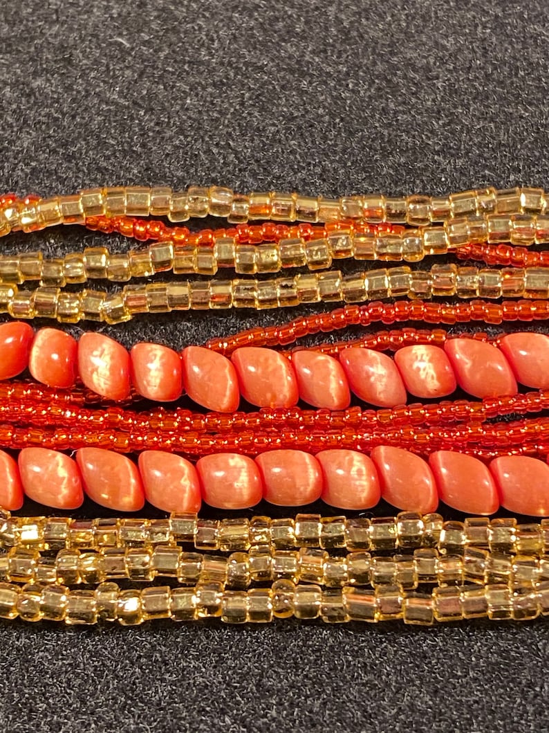 Vintage Orange Glass 15-strand Orange and Gold Seed Bead Japan signed Necklace image 8