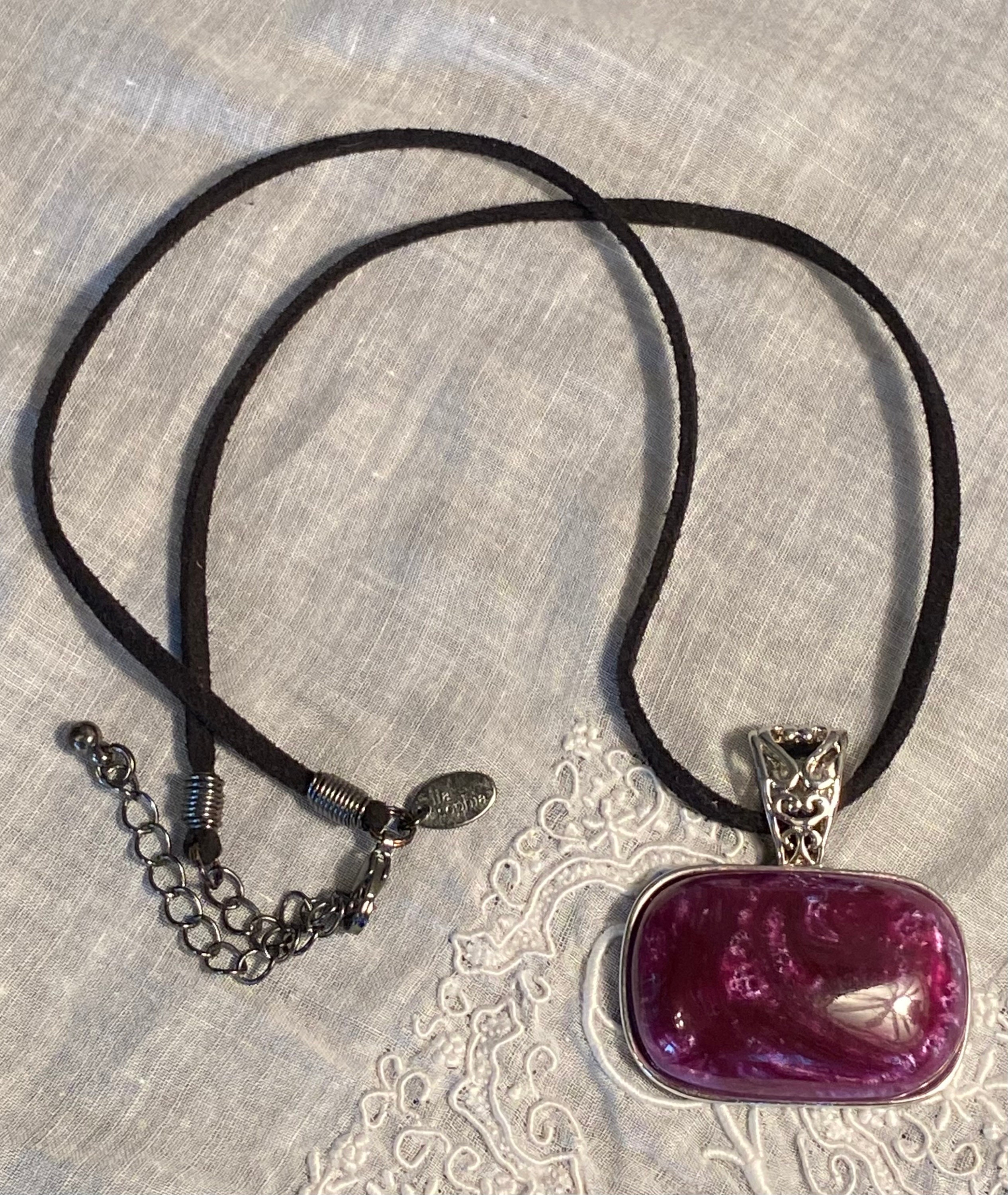 Signed Lia Sophia Pendant Purple Pendant With Silvertone Bail and Suede ...