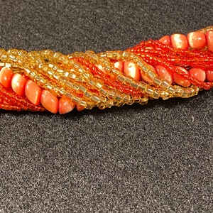 Vintage Orange Glass 15-strand Orange and Gold Seed Bead Japan signed Necklace image 7