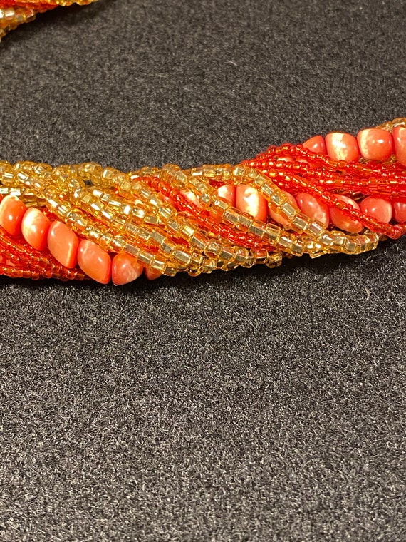 Vintage Orange Glass 15-strand Orange and Gold Se… - image 7