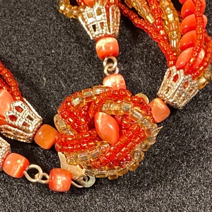 Vintage Orange Glass 15-strand Orange and Gold Seed Bead Japan signed Necklace image 3