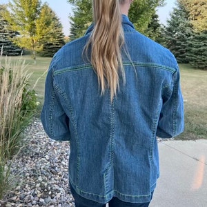 Vintage Bill Glass Denim Jacket with Lime Green Thread Top Stitch Retro Neon Jean Jacket Fall Retro Grunge Oversized Hippie 1980 Fashion zdjęcie 10