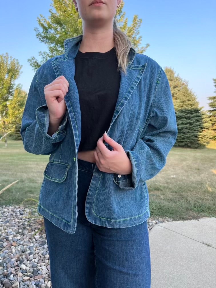 Neon green cropped jean jacket best sale