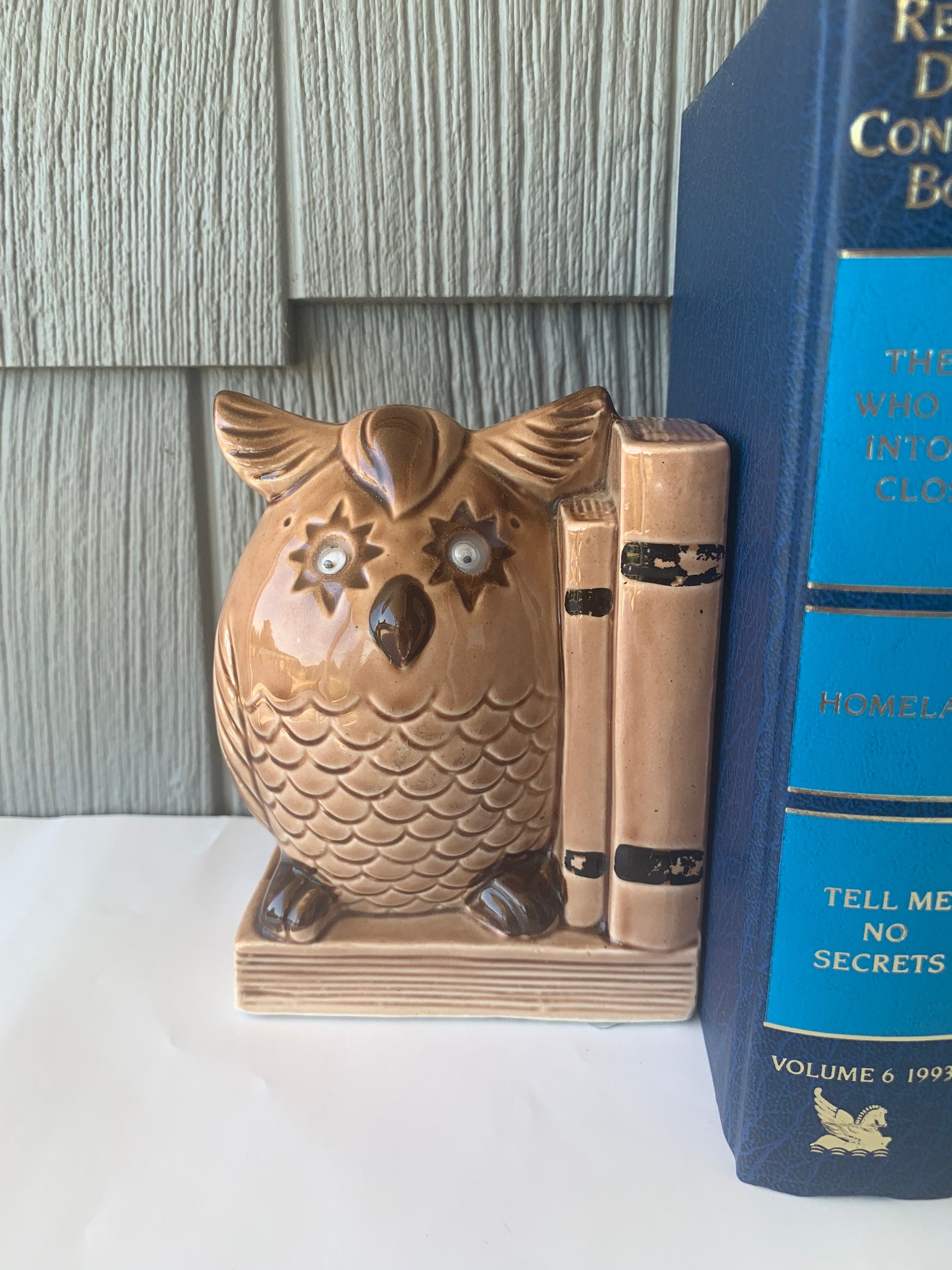 Vintage Googly Eye Wise Owl Book End Statue Figurine Etsy