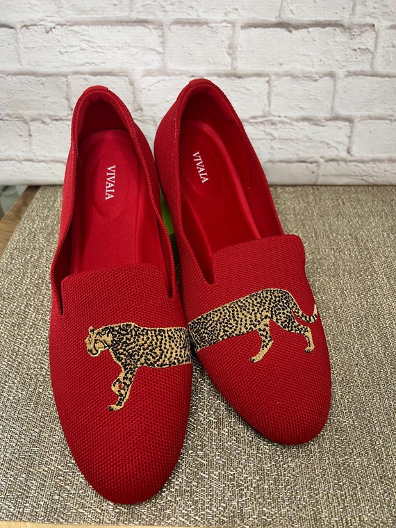 VIVAIA Red Cheetah Shoes 42 Flat Cat Leopard - Etsy