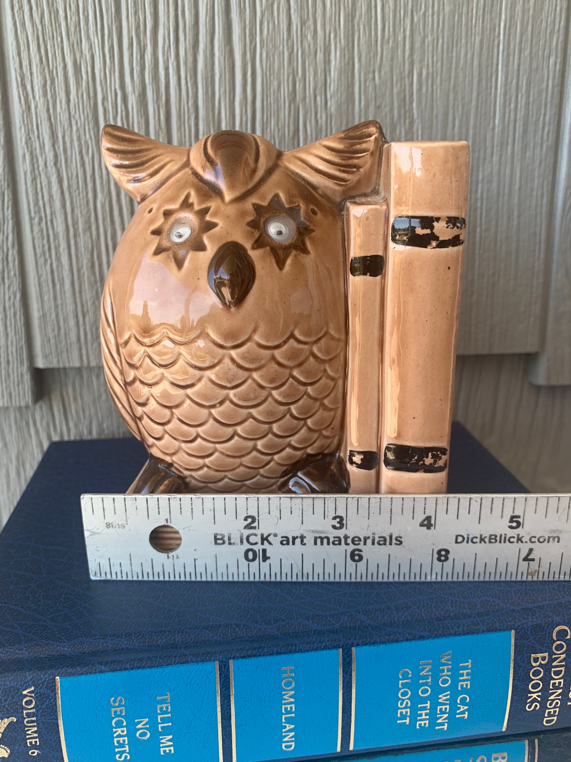 Vintage Googly Eye Wise Owl Book End Statue Figurine