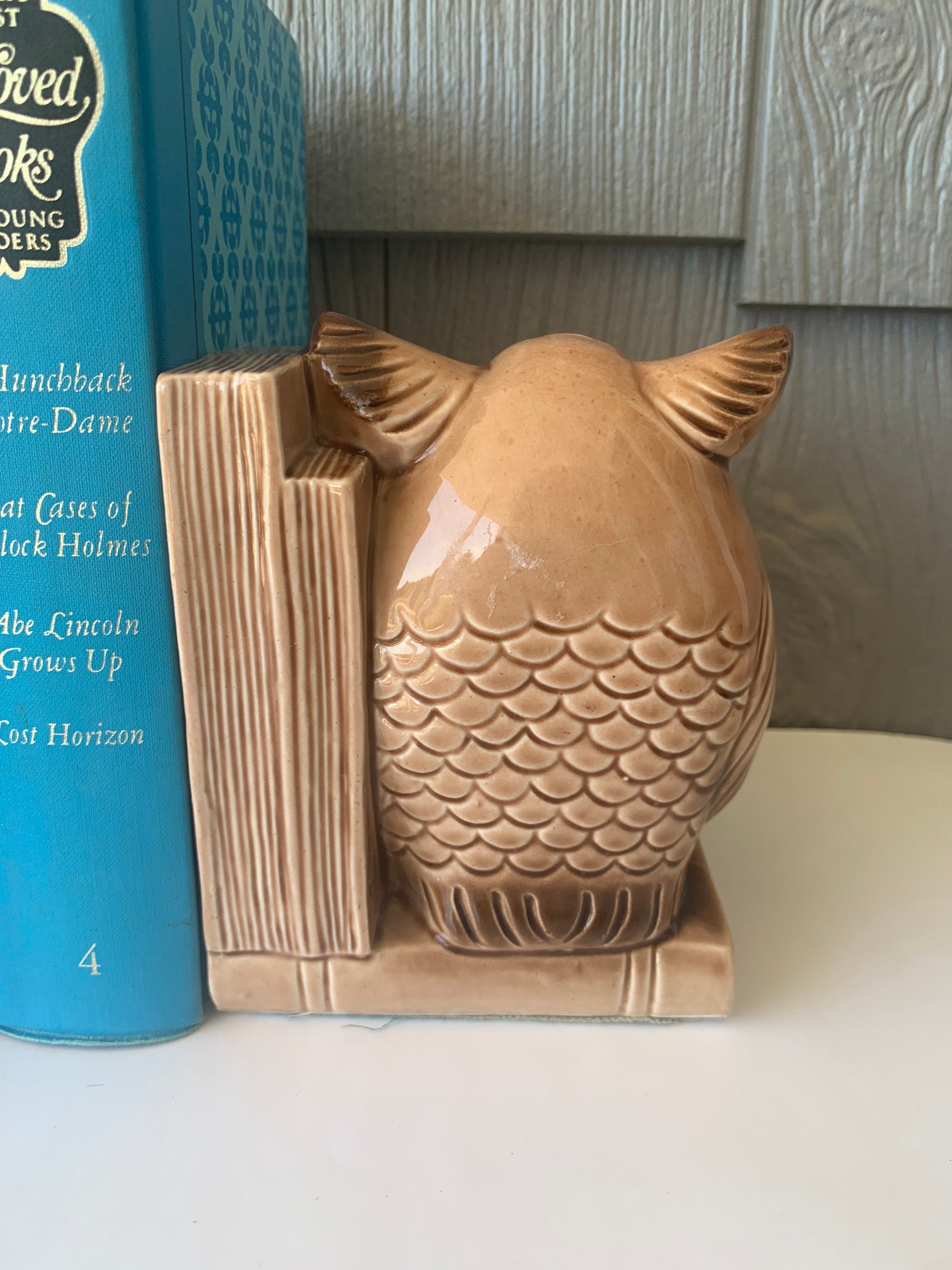 Vintage Googly Eye Wise Owl Book End Statue Figurine