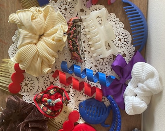 Retro Lot of 1980 Hair Accessories Banana Clips, Hair Combs, Scrunchies, Clips, Spiral Wraps RADICAL Boho Fashion Beauty Barrettes