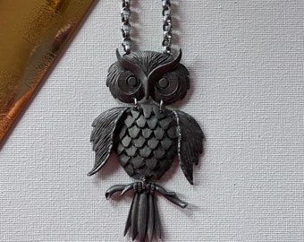 Vintage Owl Necklace Movable Parts Silver Bird Jewelry Boho Fashion Accessory MCM Owl Jewelry 1970 Pendant Charm Necklace