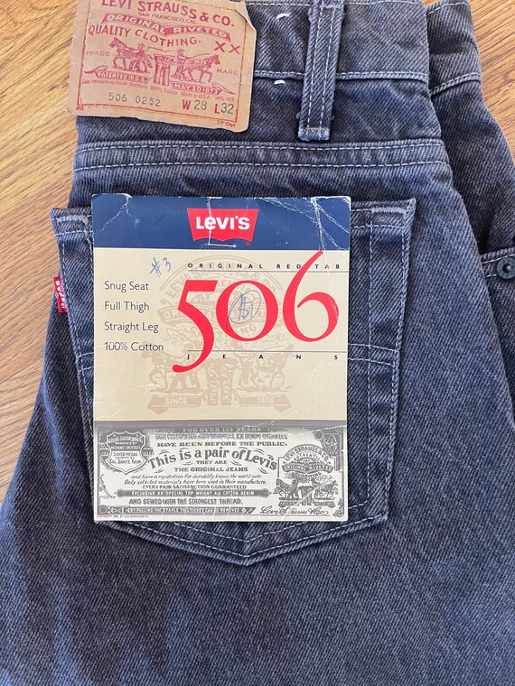 Vintage NWT Black Gray Levi 506 Red Tag Denim Jea… - image 3