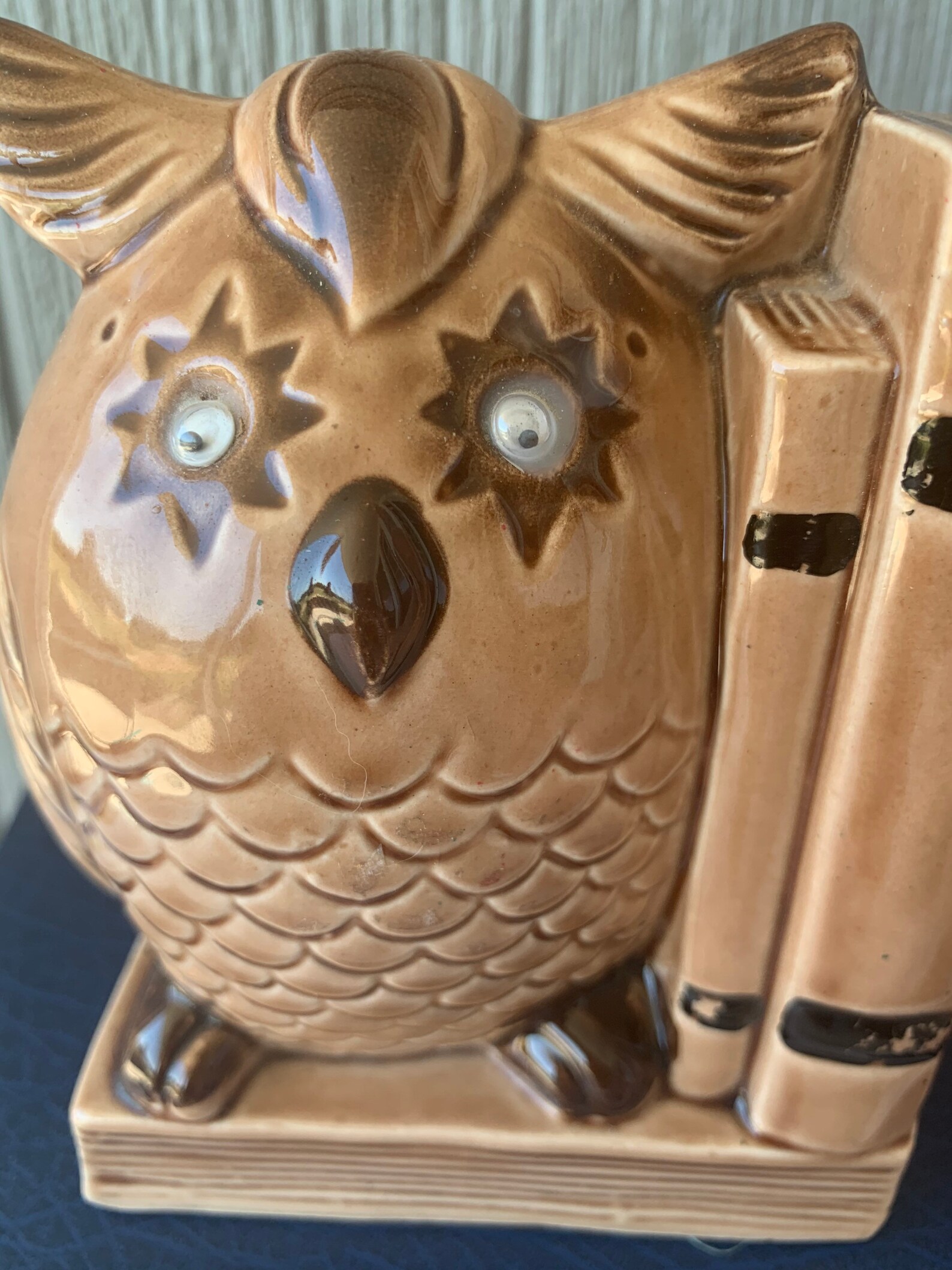 Vintage Googly Eye Wise Owl Book End Statue Figurine Etsy