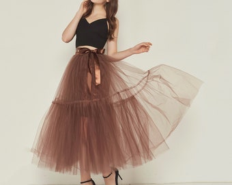 Black tulle skirt.Sexy tulle long skirt.Brown tulle skirt.Women/'s skirt.Bridesmaid/'s ballet skirt.Bride/'s tulle skirt.Spring Dating skirt