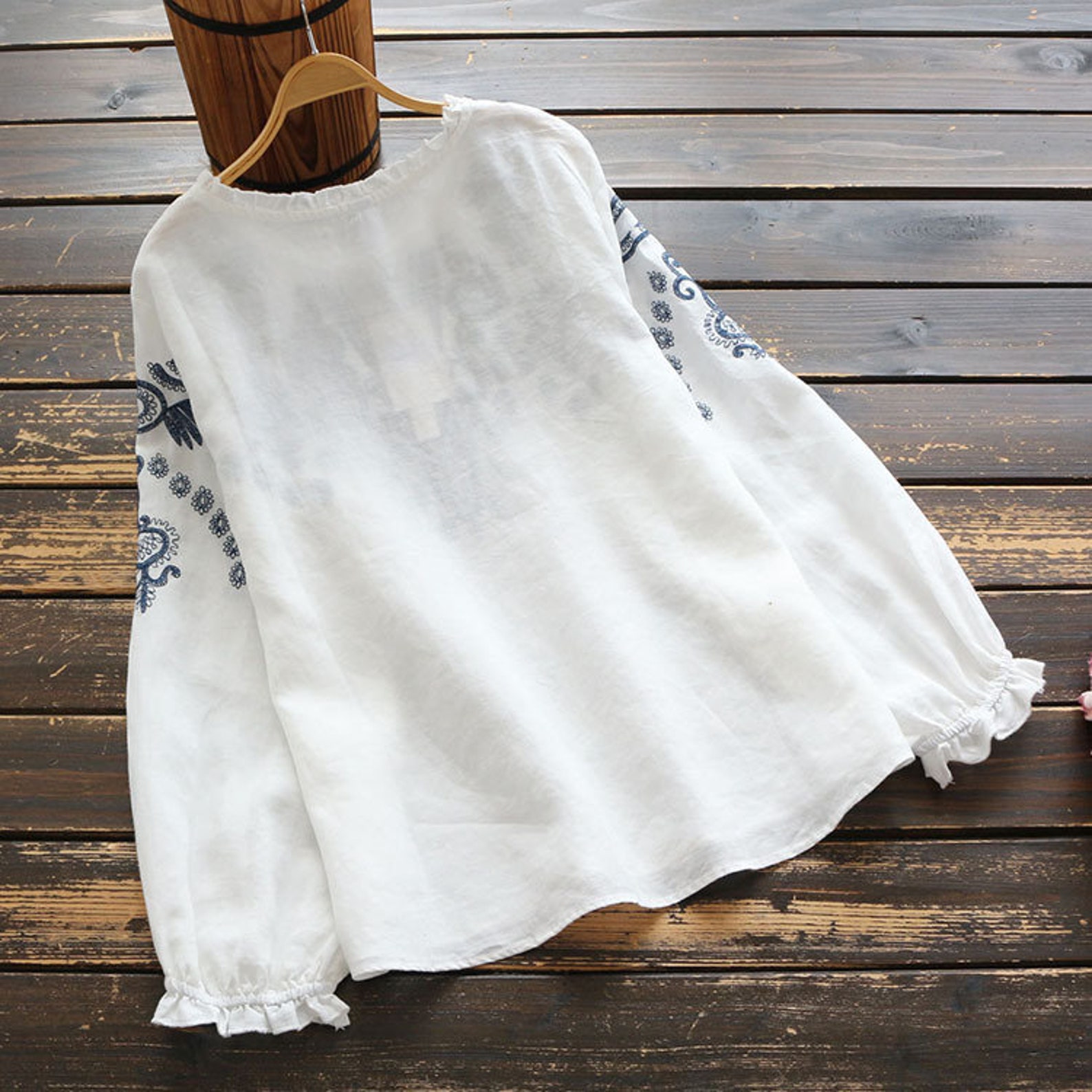 Embroidered Linen TopWhite Linen TopBlue Linen Blousevery Etsy