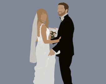 May include: A bride and groom stand together, the bride in a white gown with a veil and the groom in a black suit with a bow tie.
