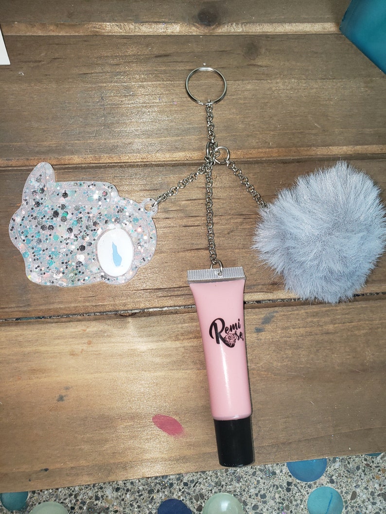 Among Us Resin pom pom Keychain and Lip Gloss