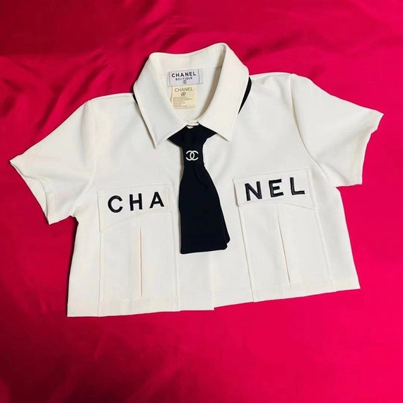 CHANEL Vintage classic white short shirt crop top