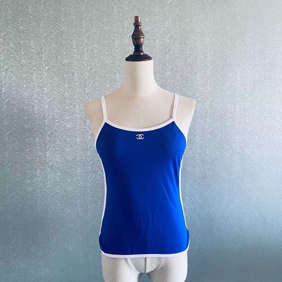 CHANEL Vintage blue sporty spaghetti-strap top