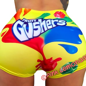 Gushers Snack Shorts - High Waisted Booty Shorts Stretchy Biker Shorts for Women Sexy Candy Shorts