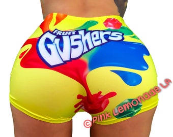 Gushers Snack Shorts - High Waisted Booty Shorts Stretchy Biker Shorts for Women Sexy Candy Shorts