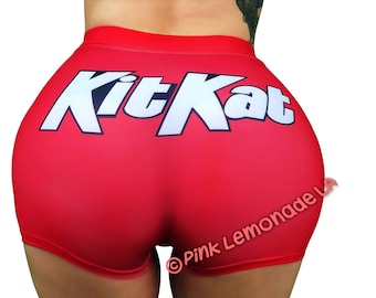 Kit Kat Snack Shorts - High Waisted Booty Shorts Stretchy Biker Shorts for Women Sexy Candy Shorts