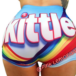 Skittles Snack Shorts - High Waisted Booty Shorts Stretchy Biker Shorts for Women Sexy Candy Shorts