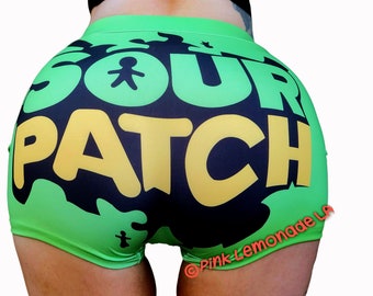 Sour Patch Snack Shorts - High Waisted Booty Shorts Stretchy Biker Shorts for Women Sexy Candy Shorts