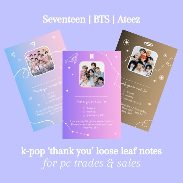 Kpop thank you mailing notes ATEEZ BTS Seventeen | Bujo, Bangtan Art BTS Stationery