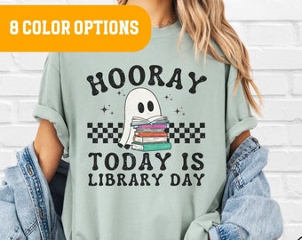 Ghost Reading Comfort Colors Shirt, Teacher Halloween Shirt, Librarian Shirt, Book, Teacher Reading Shirt, Elementary School Library Shirt