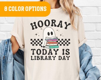 Ghost Reading Comfort Colors® Shirt, Teacher Halloween Shirt, Librarian Shirt, Book, Teacher Reading Shirt, Elementary School Library Shirt