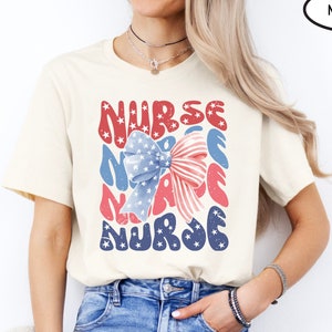 Cute Coquette 4th of July Nurse Shirt, RN Shirt, Patriotic Nurse T-Shirt For Woman, Nursing TShirt, Red White Blue Nursing Tee, Nurse Gift