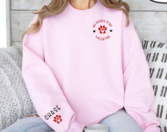 Custom Goldendoodle Womens Valentines Day Sweatshirt, Personalized Cute Doodle Owner Valentines Shirt, Valentines Golden Doodle Dog Mom Top